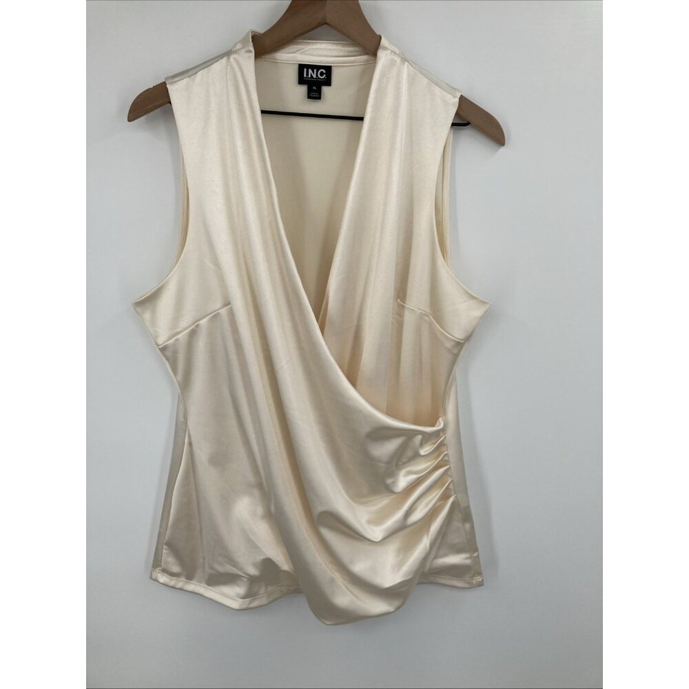 INC International Concepts Satin Draped V-Neck Sleeveless Top Women XL Feminine